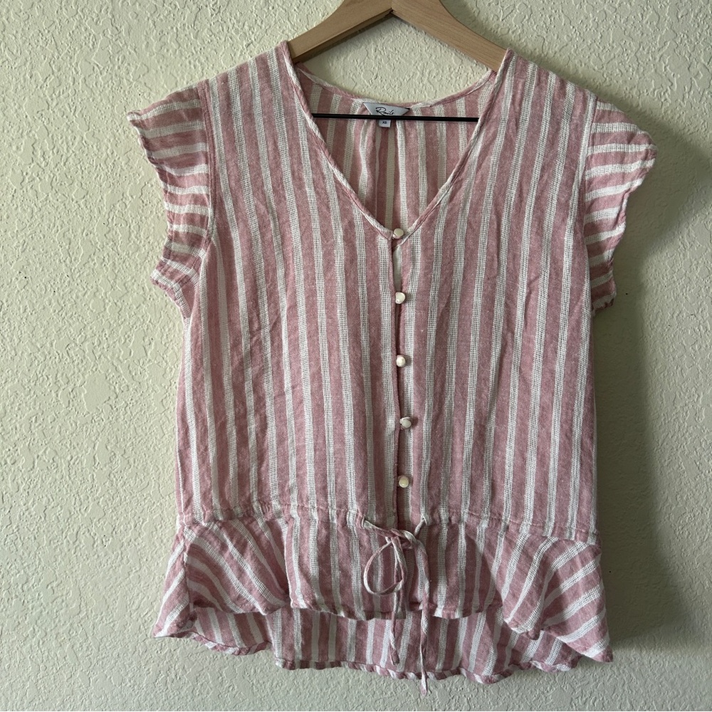 Rails Bretton Rose Stripe Linen Blend Button Fron… - image 1